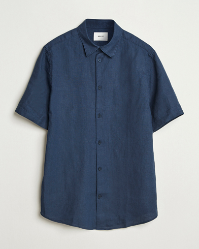 Herre | Nye produktbilleder | NN07 | Enzo Linen Short Sleeve Shirt Navy Blue