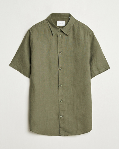 Herre | Nye produktbilleder | NN07 | Enzo Linen Short Sleeve Shirt Capers Green