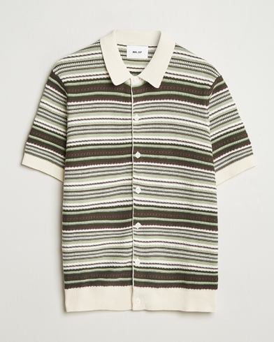 NN07 Nolan Knitted Striped Short Sleeve Shirt Multi – Grøn