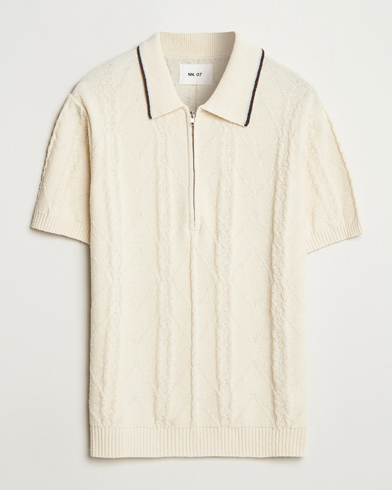 NN07 Gustav Bouclé Half Zip Polo Ivory – Hvid
