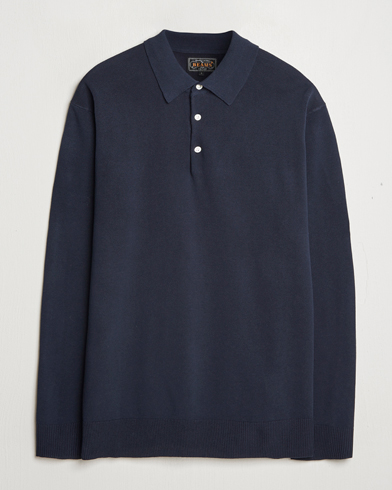 BEAMS PLUS Long Sleeve 12G Knit Polo Navy – Blå