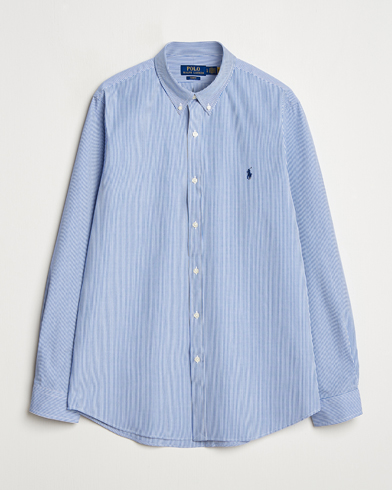 Polo Ralph Lauren Slim Fit Poplin Shirt Blue/White Hairline Stripe – Blå
