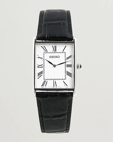 Herre | Ure | Seiko | Quartz Silver Leather 28mm White Dial