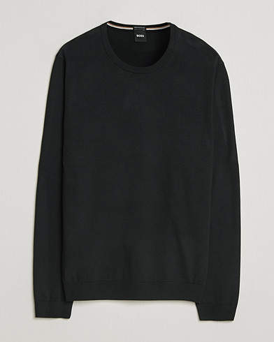 BOSS BLACK Leno Wool Crew Neck Pullover Black – Sort
