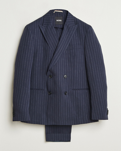 BOSS BLACK Huge Double Breasted Pinstriped Suit Dark Blue – Blå