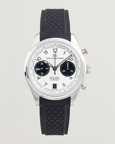 Sjöö Sandström Royal Steel Chronograph 40mm Black Rubber White Dial – Hvid