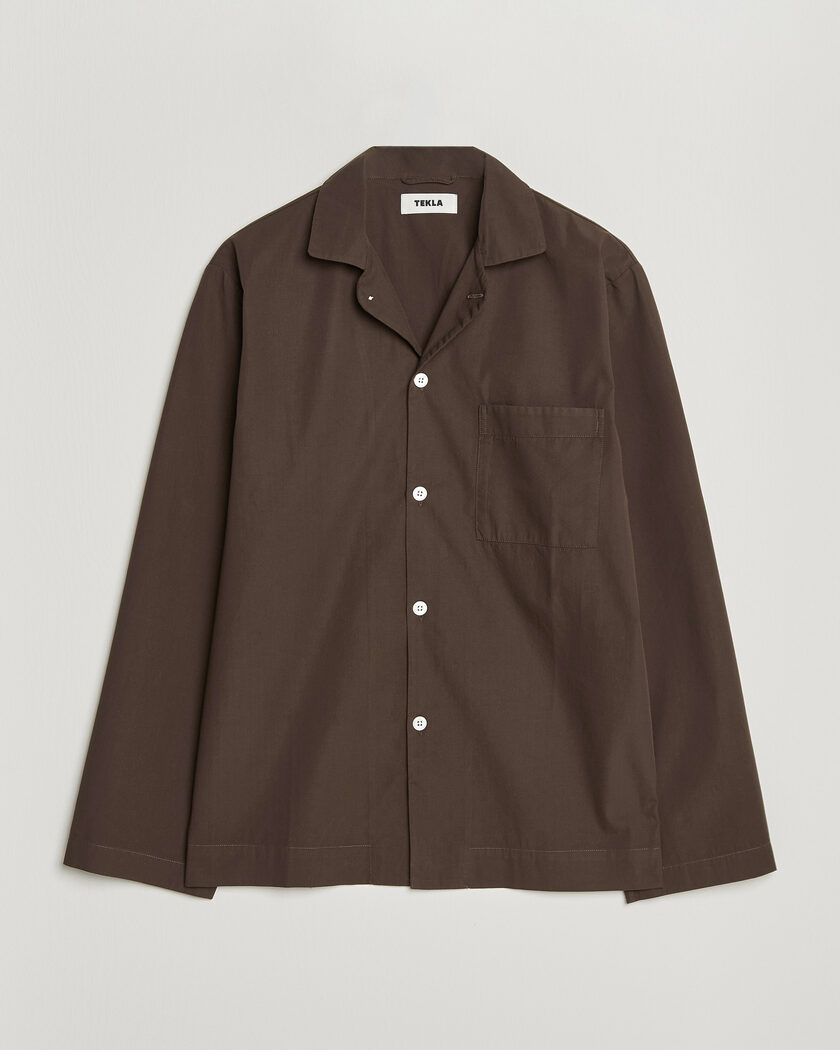 Tekla Poplin Pyjama Shirt Coffee – Brun