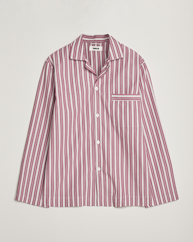 Tekla Poplin Pyjama Shirt Rhubarb Stripes – Rød