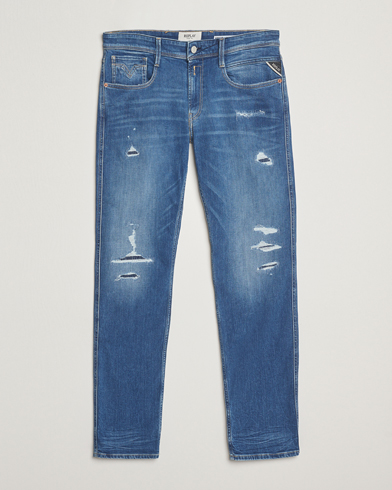 Replay Anbass Distressed Super Stretch Bio Jeans Medium Blue – Blå