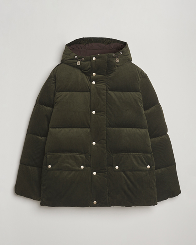 Gant Corduroy Down Hooded Puffer Jacket Green Lagoon – Grøn