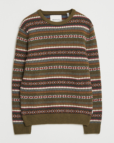 Gant Fair Isle Knitted Crew Neck Sweater Country Green – Grøn