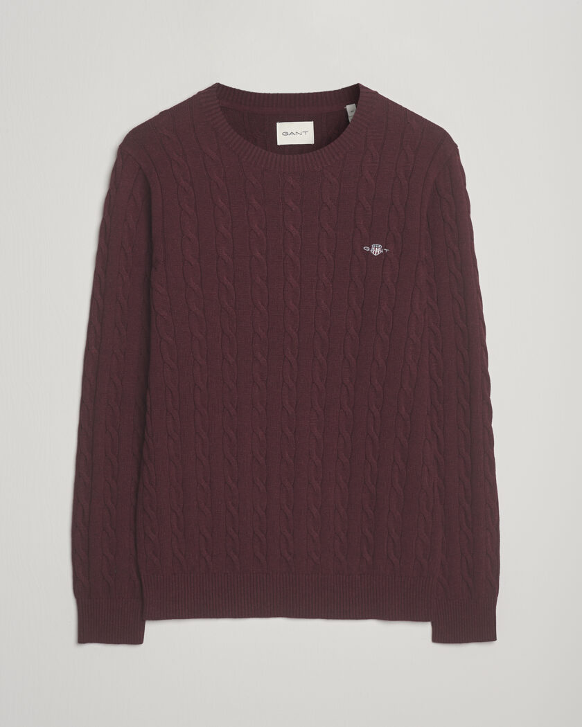 Gant Cotton Cable Crew Neck Pullover Bordeaux Melange – Rød