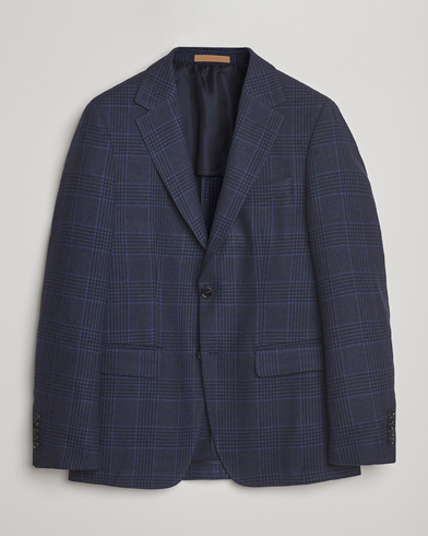 BOSS CAMEL Jeff Wool Checked Blazer Dark Blue – Blå
