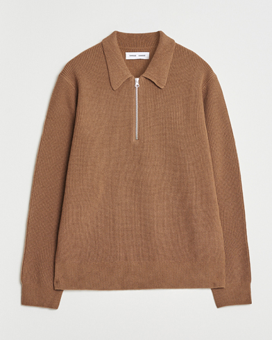 Samsøe Samsøe Isak Knitted Half Zip Polo Otter Brown – Brun