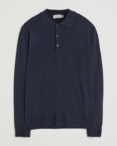 Canali Merino Wool Long Sleeve Polo Navy – Blå