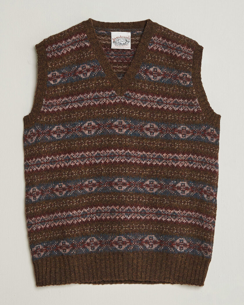 Jamieson's of Shetland Jamiesons Of Shetland All Over Fair Isle Slipover Moss Green – Grøn