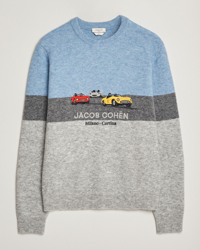 Herre | Jacob Cohën | Jacob Cohën Embroidery Knitted Milano-Cortina Crew Neck Grey/Blue