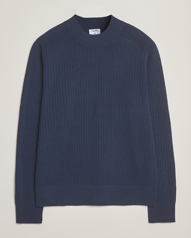 Filippa K Cotton Merino Knitted Mock Neck Sweater Dusk Blue – Blå