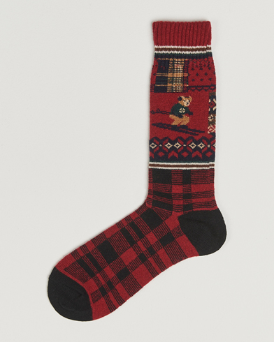Herre | Polo Ralph Lauren | Polo Ralph Lauren Patchwork Bear Lambswool Sock Red Multi