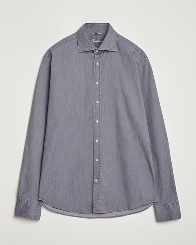 Stenströms Regular Fit Garment Washed Denim Shirt Grey – Grå