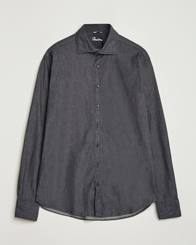 Stenströms Regular Fit Garment Washed Denim Shirt Black – Sort
