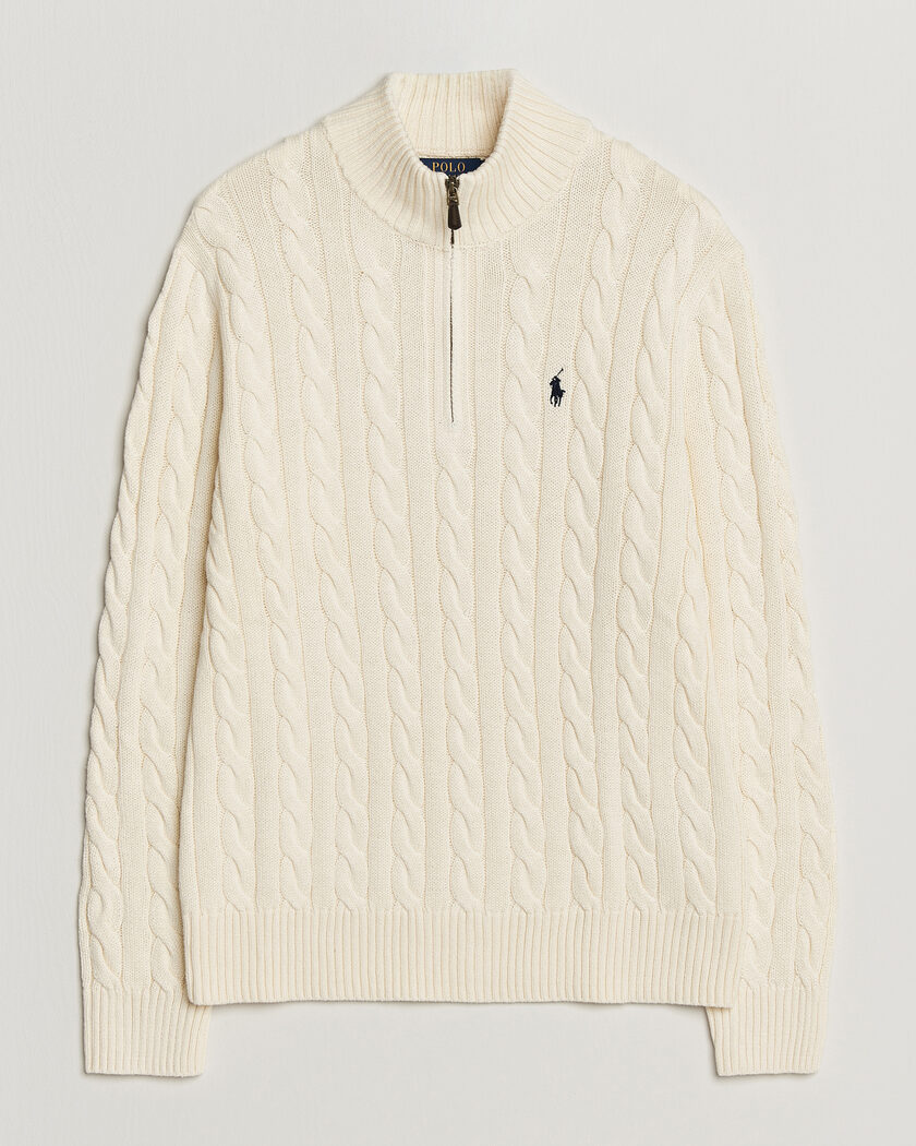Polo Ralph Lauren Cotton Cable Half Zip Andover Cream – Hvid