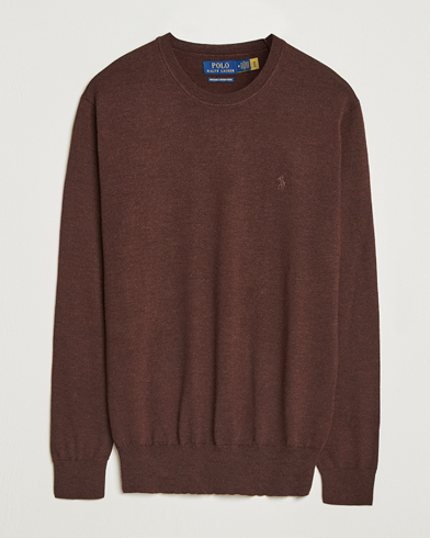 Polo Ralph Lauren Merino Crew Neck Pullover Burnt Brown Melange – Brun