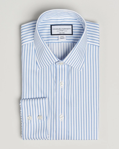 Charles Tyrwhitt Slim Fit Non Iron Twill Stripe Shirt Blue – Hvid