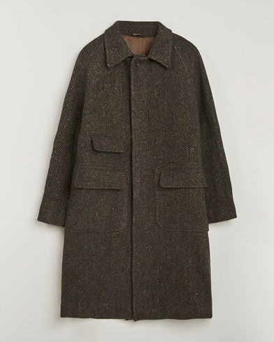 Drake's Herringbone Raglan Overcoat Brown – Sort