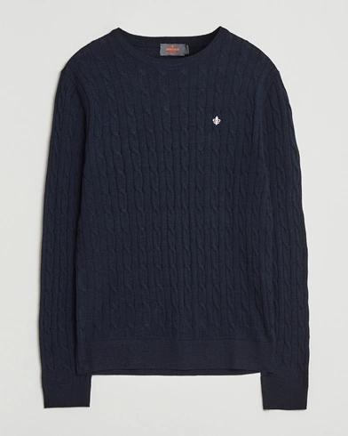 Morris Merino Cable O-Neck Navy – Blå