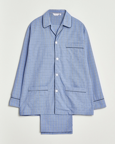 Derek Rose Piped Cotton Pyjama Set Light Blue – Blå
