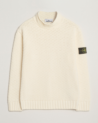 Stone Island Cotton Chenille Knitted Mock Neck Ivory – Hvid