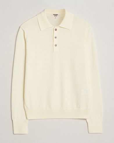Kamakura Shirts Long Sleeve Knitted Polo Off White – Hvid