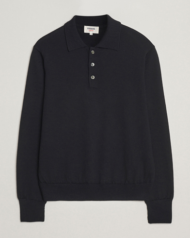 Kamakura Shirts Long Sleeve Knitted Polo Black – Sort