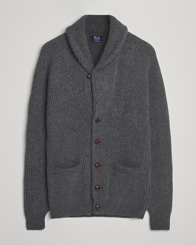William Lockie Windsor Geelong Lambswool Shawl Cardigan Grey – Grå