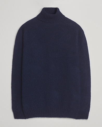 Harley Of Scotland Brushed Supersoft Lambswool Rollneck Navy – Blå