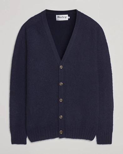 Harley Of Scotland Brushed Supersoft Lambswool Cardigan Navy – Blå