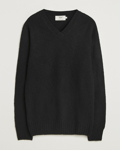 Harley Of Scotland Brushed Supersoft Lambswool V-Neck Black – Sort