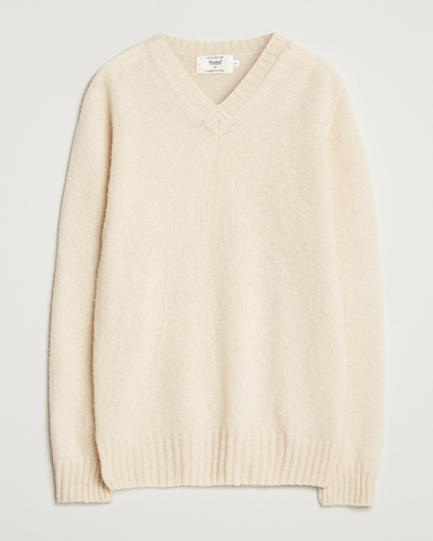 Harley Of Scotland for Care of Carl Harley Of Scotland Brushed Supersoft Lambswool V-Neck Vanilla – Hvid