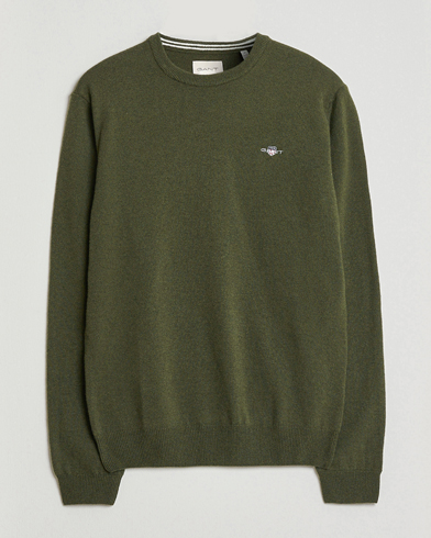 GANT Superfine Lambswool Crew Neck Khaki Green Melange – Grøn