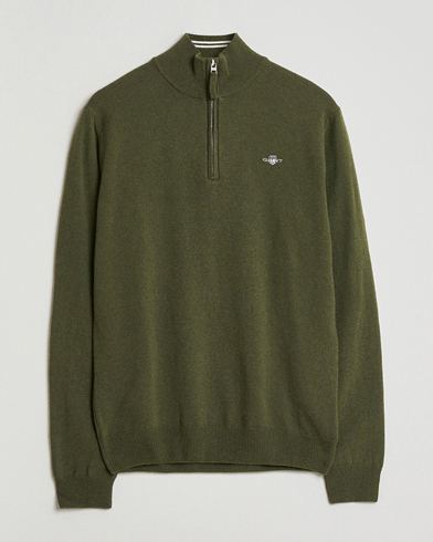 GANT Superfine Lambswool Half Zip Khaki Green Melange – Grøn