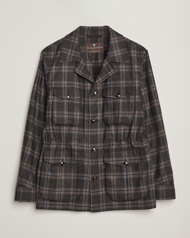 Oscar Jacobson Sirolo Checked Shirt Jacket Brown/Blue – Brun