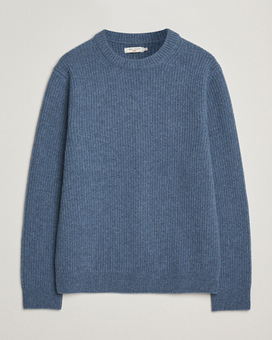 Nudie Jeans August Wool Rib Knitted Sweater Blue Melange – Blå