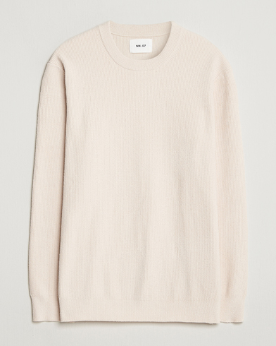 NN07 Danny Rib Knitted Crew Neck Ivory – Hvid