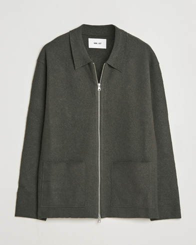 NN07 Jonas Boiled Wool Full Zip Dark Army – Grå