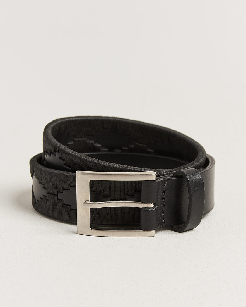 Pampeano Bordado Hand Stitched Classic Leather Belt 3,5cm Black – Sort