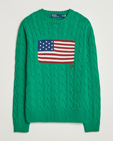 Polo Ralph Lauren Cotton Cable Flag Sweater Billiard Green – Grøn