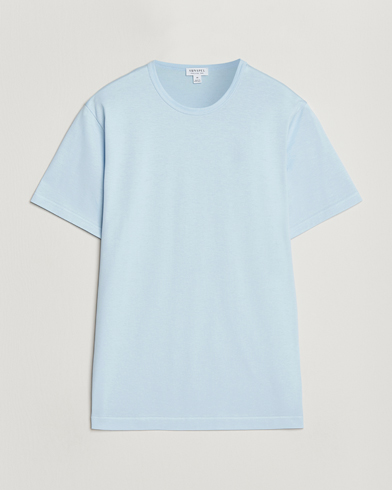 Sunspel Crew Neck Q82 Cotton T-Shirt Frost Blue – Blå