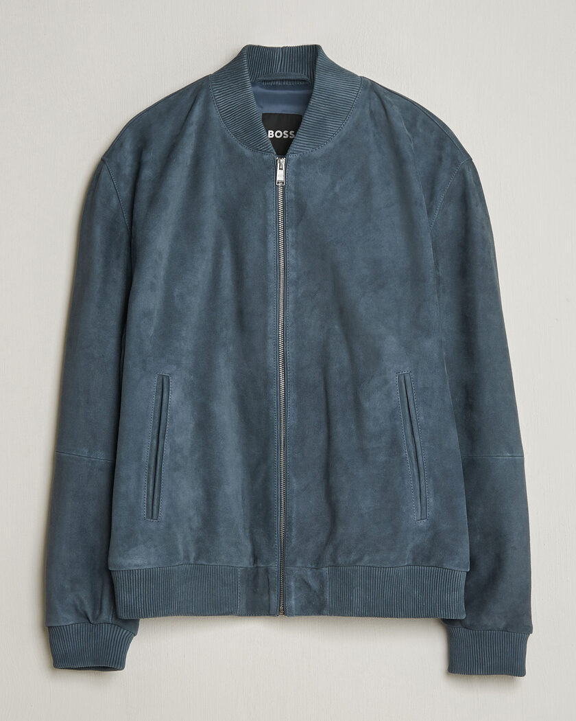 BOSS BLACK Muller Suede Jacket Open Blue – Blå
