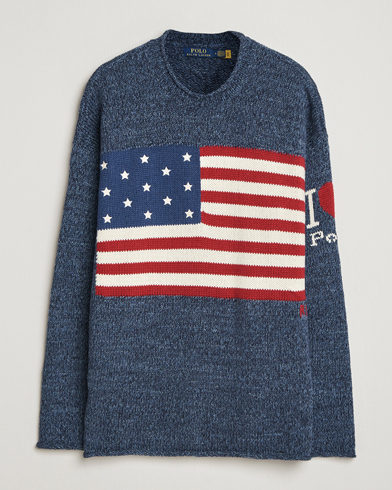 Polo Ralph Lauren Cotton Flag Sweater Blue Marl – Blå